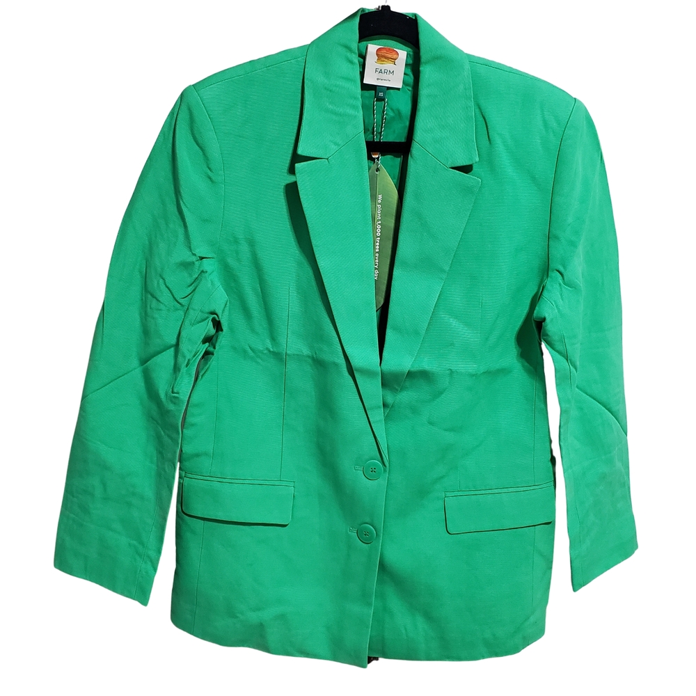 Farm Rio Blazer Jacket Buttons Bright Green XS Colorful Work NWT $210 💚